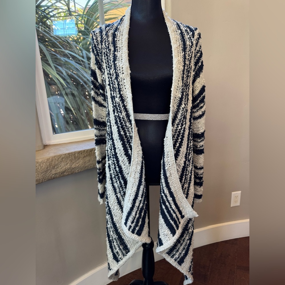 O'Neill Navy and Cream Draped Front Cardigan Sweater Women’s Size Medium